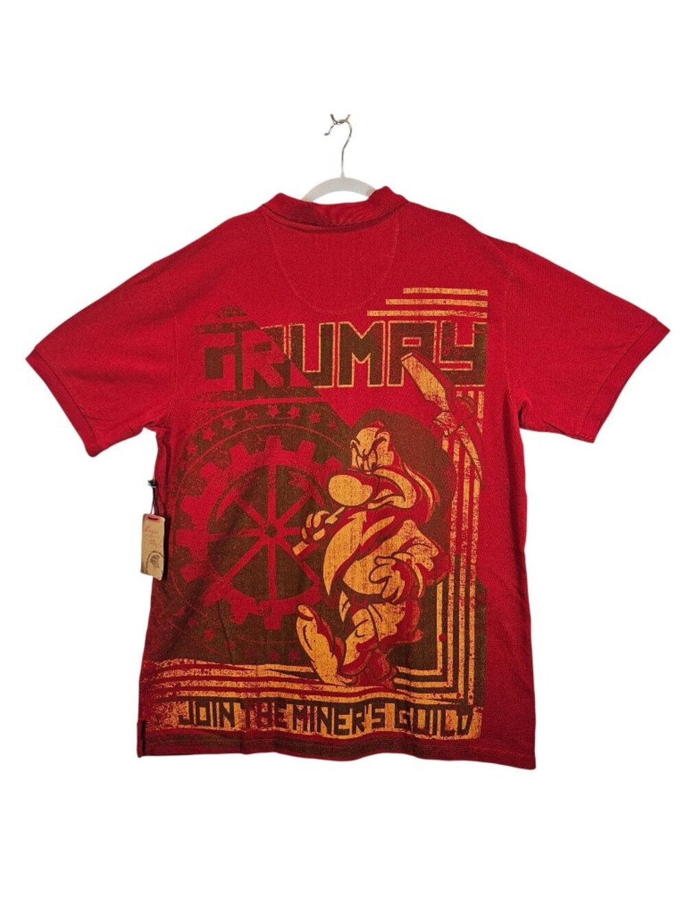 NWT Disney Mens XL Classic Fit Red Grumpys Miners Guild Polo Shirt Attitude Dad